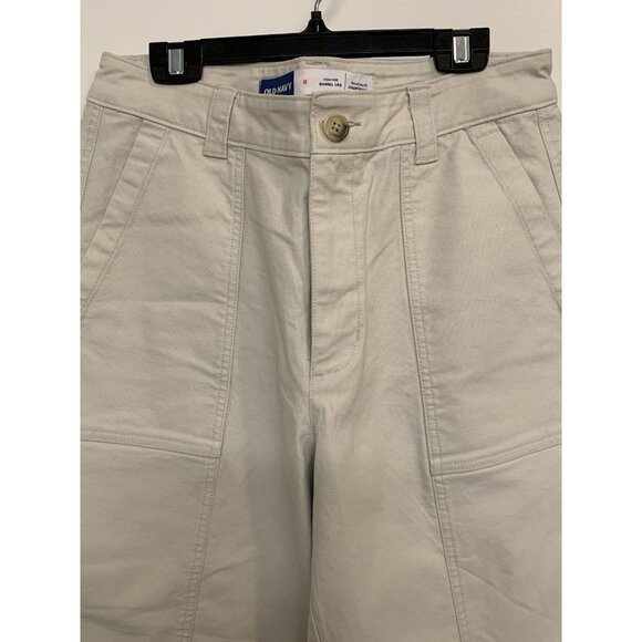 Old Navy High Rise Barrel Leg Pants Size 8 Beige Utility Minimalist Casual Ankle - Picture 2 of 9